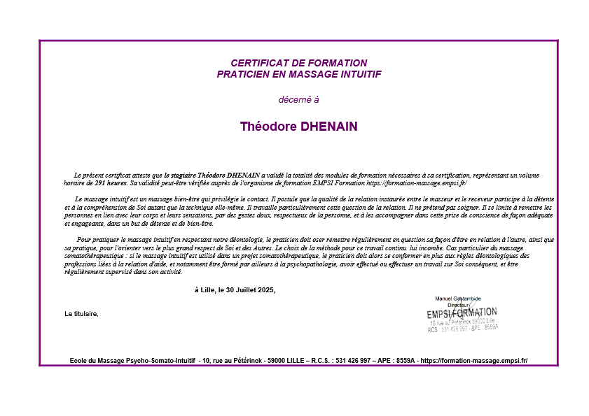 photo diplome Théodore Dhénain