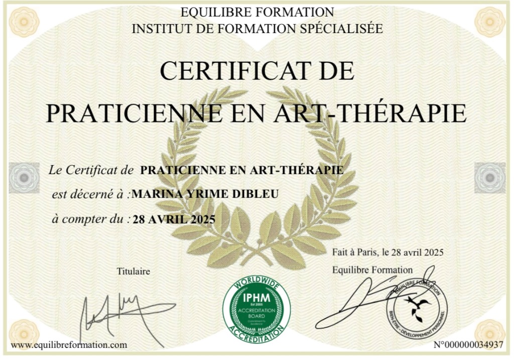 photo diplome Marina Yrime Dibleu (Myde Ladiva)