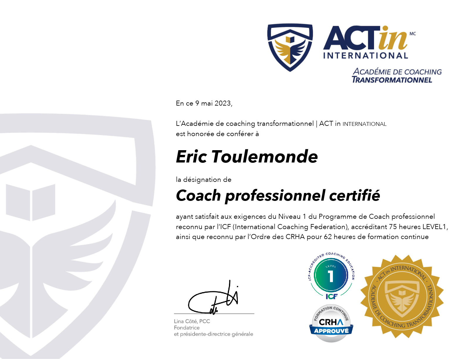 photo diplome Eric Toulemonde