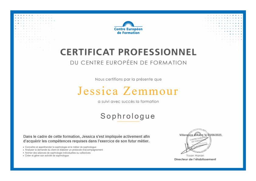 photo diplome Jessica ZEMMOUR