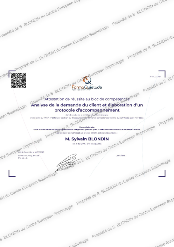 photo diplome Centre Européen Sophrologie