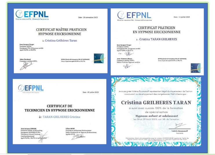 photo diplome "Les soins de Cristina" , Mme Grilheres-Taran