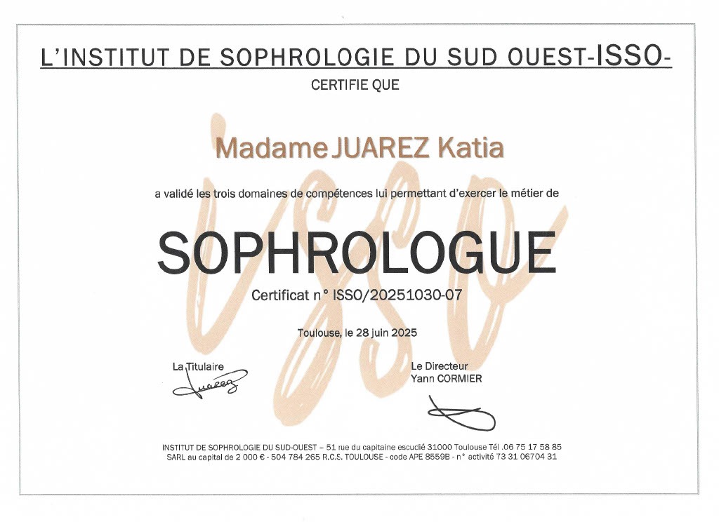 photo diplome Katia Juarez - Horizons sophro