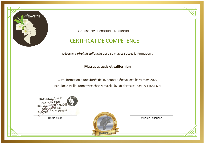 photo diplome ESALEN Accompagnement & massages