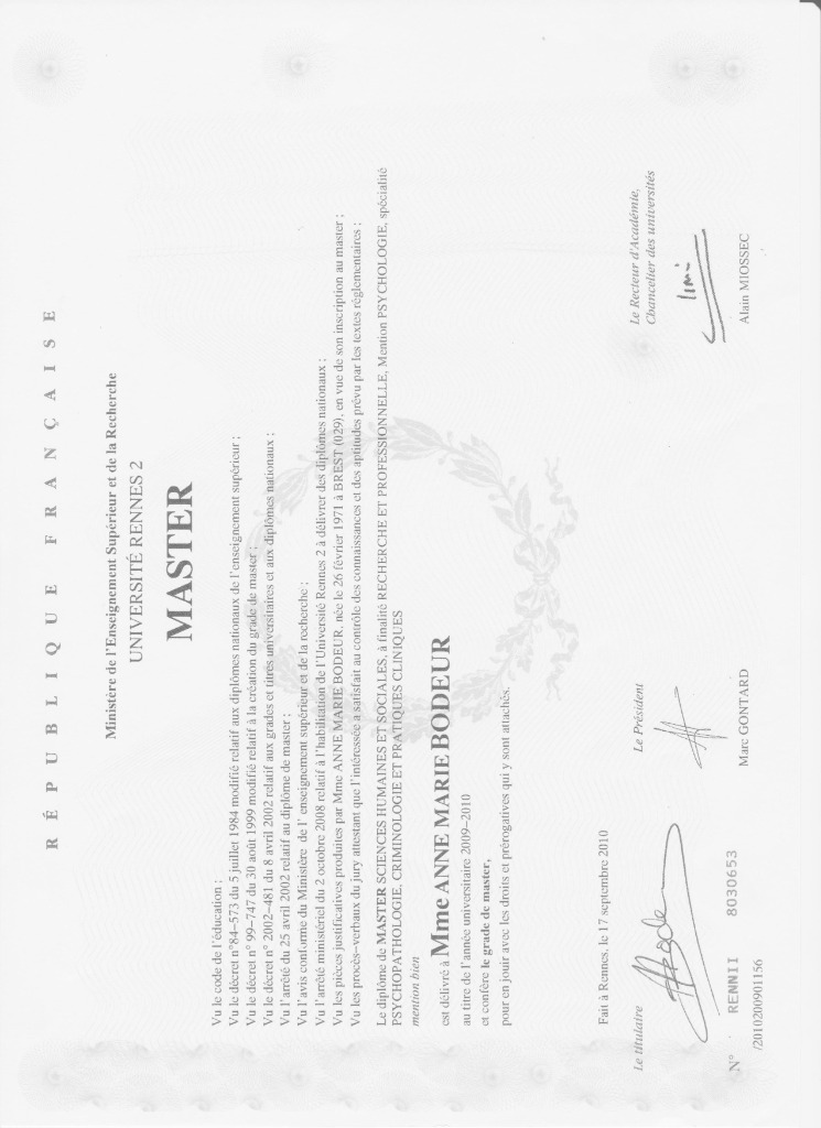 photo diplome Anne Marie Bodeur