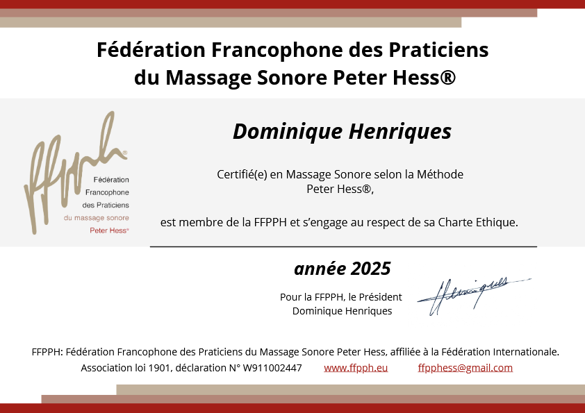 photo diplome RELAX-SONS®  Dominique Henriques 