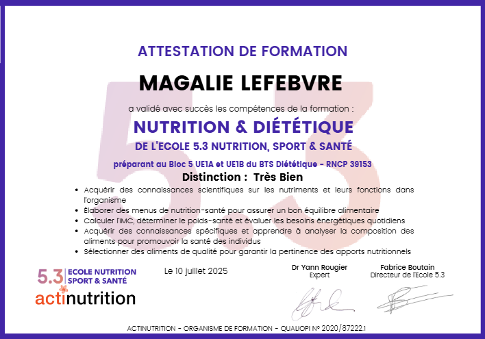 photo diplome NourriSens By Magalie