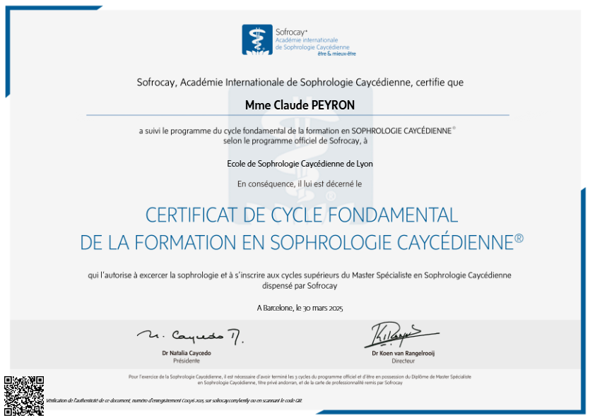 photo diplome SOPHROLOGIE DES MONT D’OR