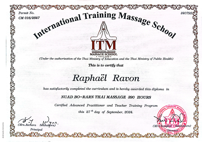 photo diplome Raph Thaï Massage