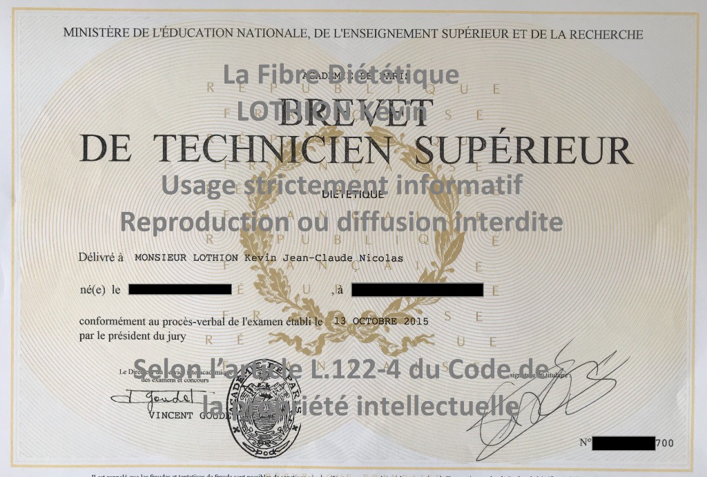 photo diplome La Fibre Diététique - LOTHION Kévin