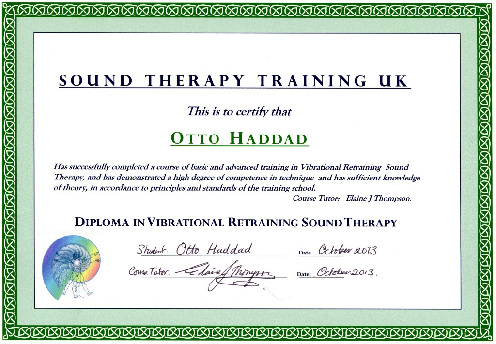 photo diplome Swiss Sound Therapy