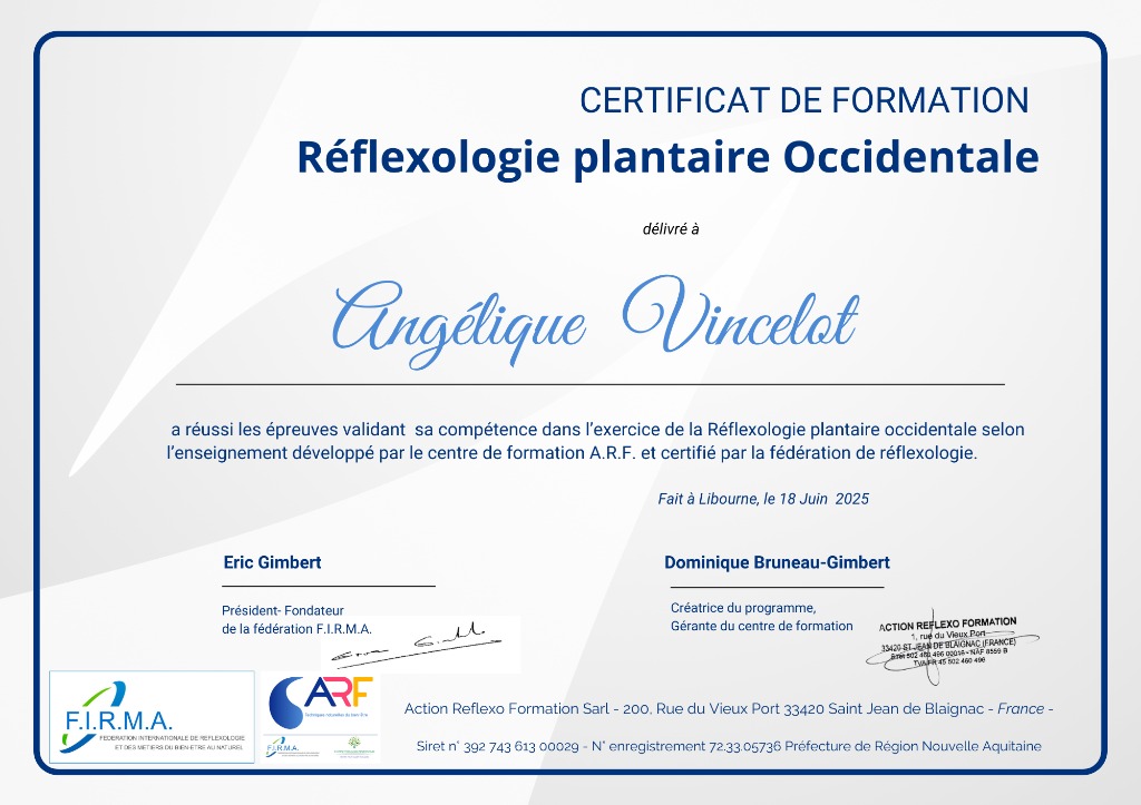 photo diplome Massage d’Ange - Vincelot Angélique