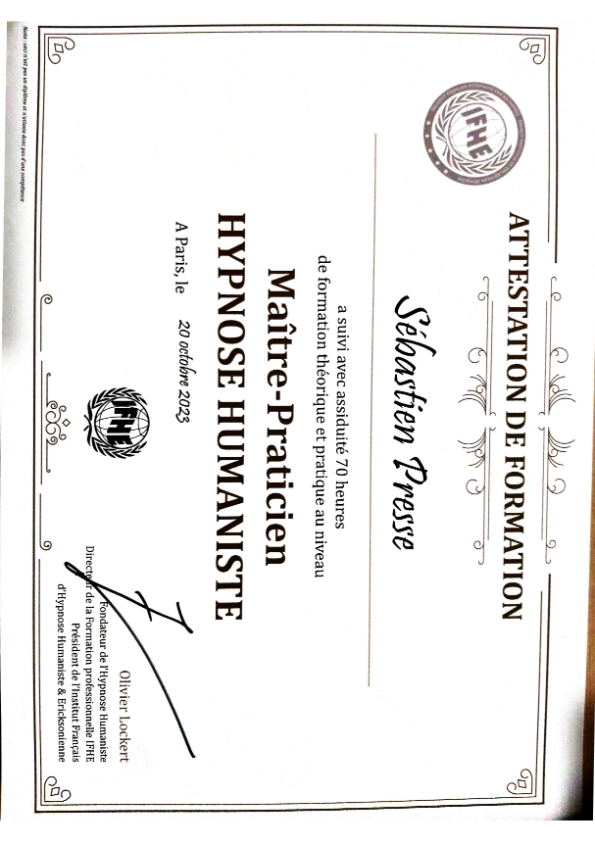 photo diplome Sébastien Pressé