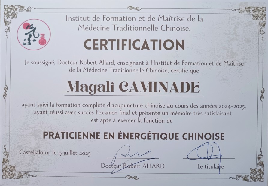 photo diplome Magali CAMINADE Tao-In
