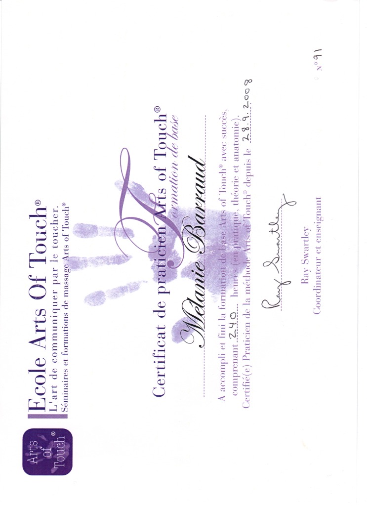 photo diplome ZenZiTaï - Massage et Relaxation