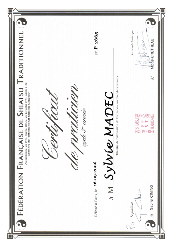 photo diplome Relaxation Shiatsu