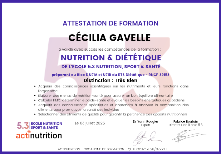 photo diplome Cécilia GAVELLE