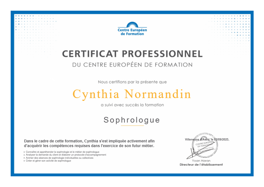 photo diplome Normandin cynthia