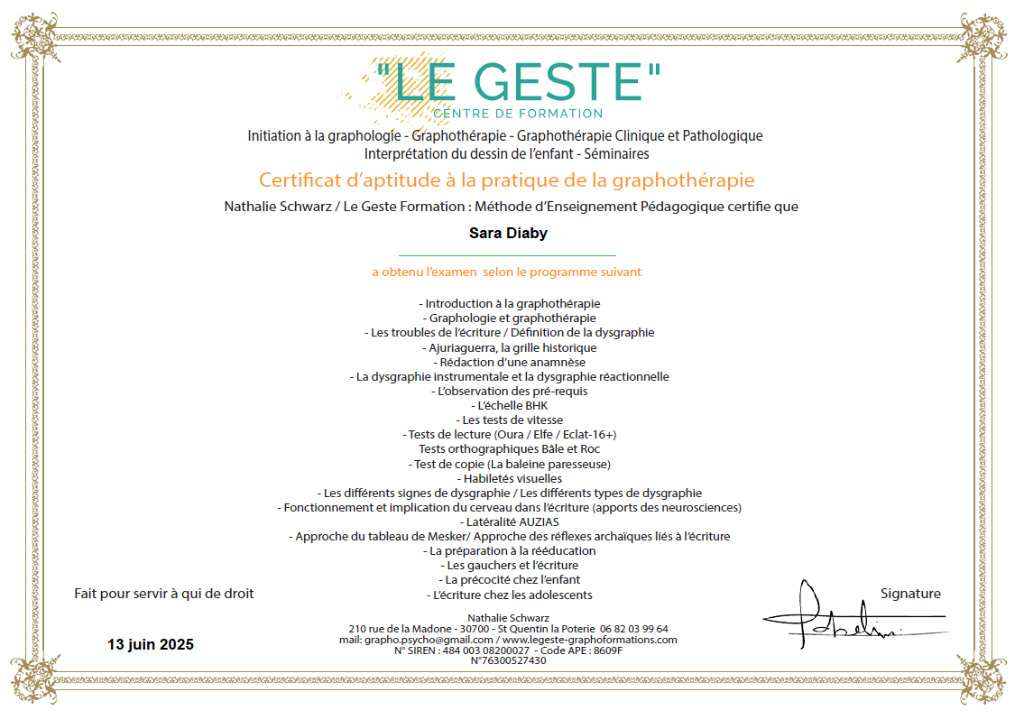 photo diplome Le Sens du Tracé