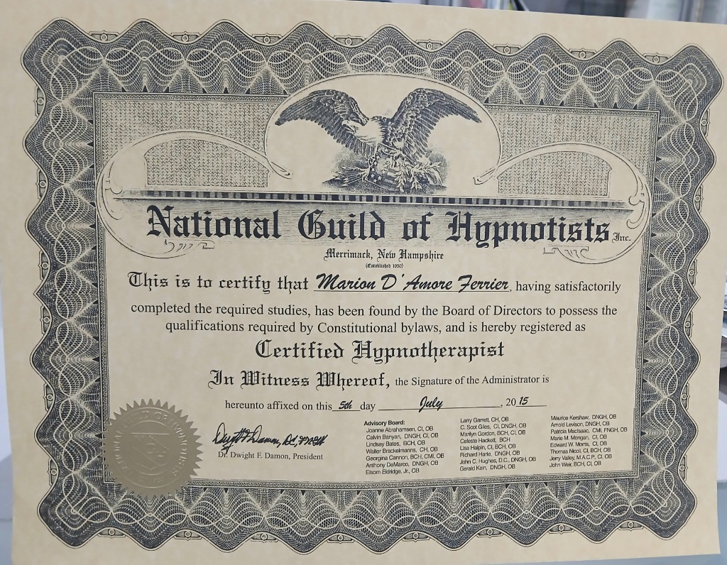photo diplome Marion D’AMORE FERRIER - Hypnose Montbrison