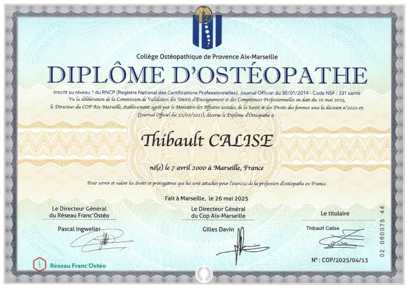 photo diplome Thibault Calise