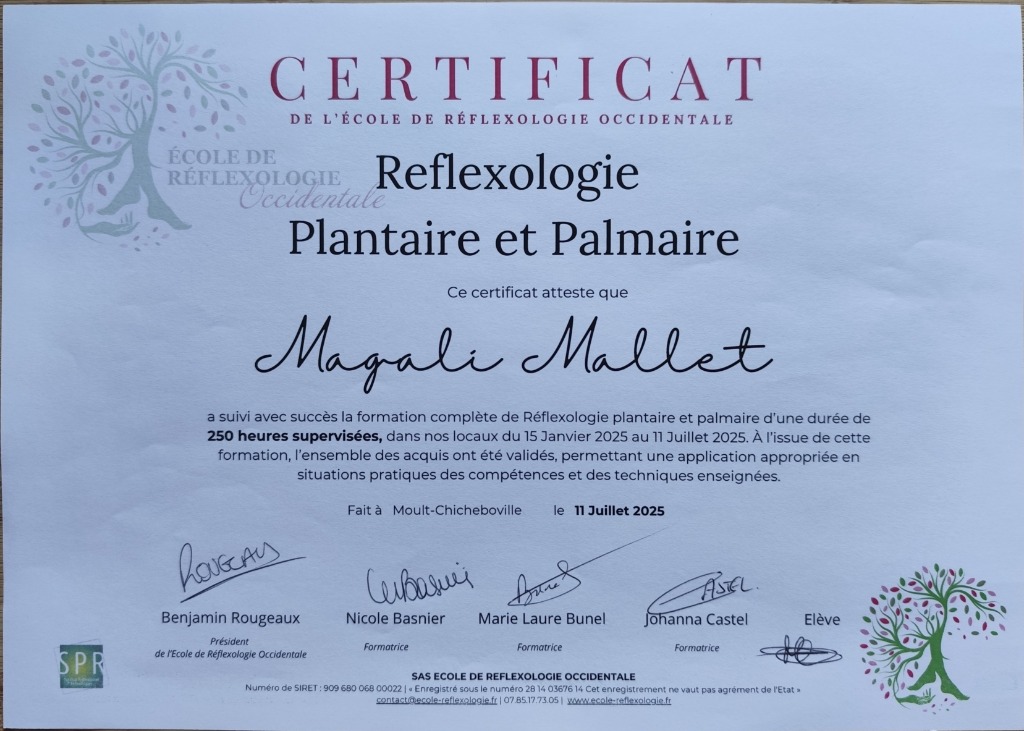 photo diplome Sabaï Réflexologie
