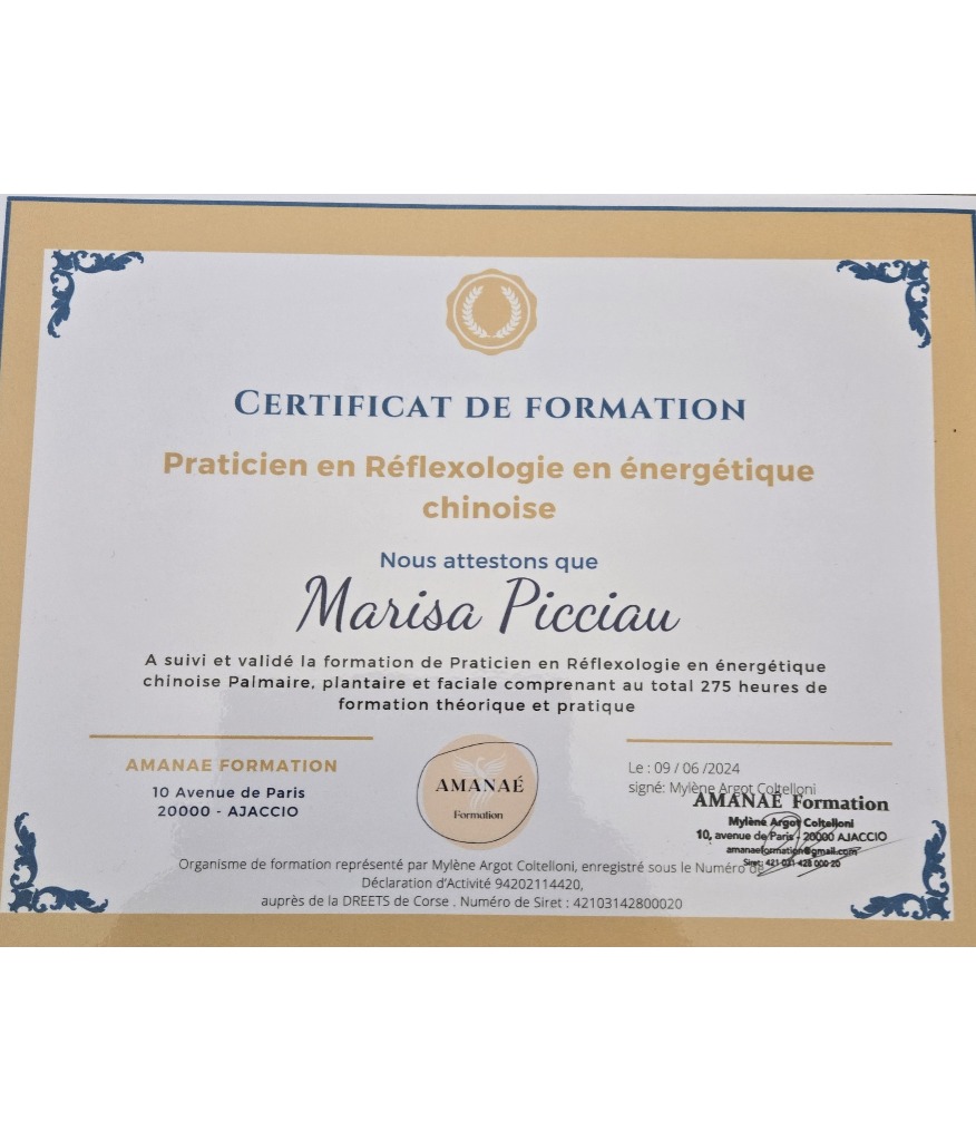 photo diplome Equilibre Marisa Carvalho Picciau