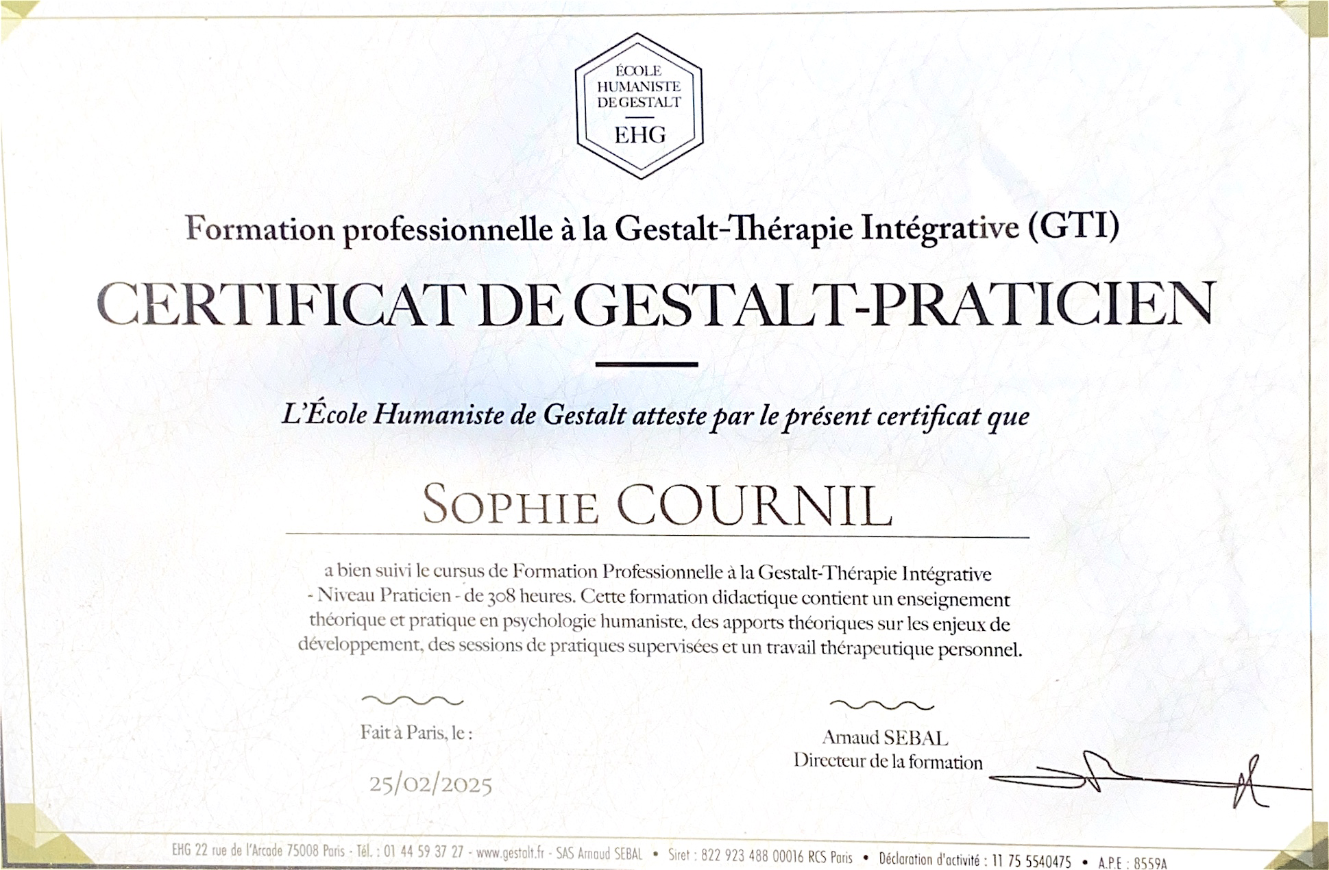 photo diplome  Sophie COURNIL