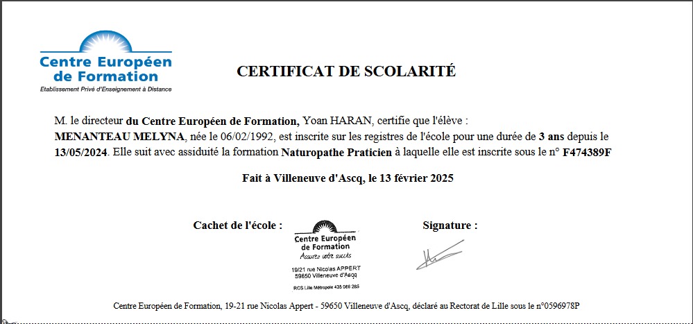 photo diplome Kenko Naturopathie