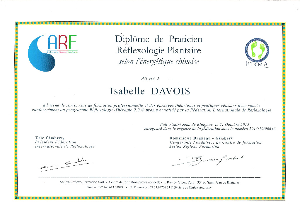 photo diplome Sweet & Zen  Isabelle DAVOIS
