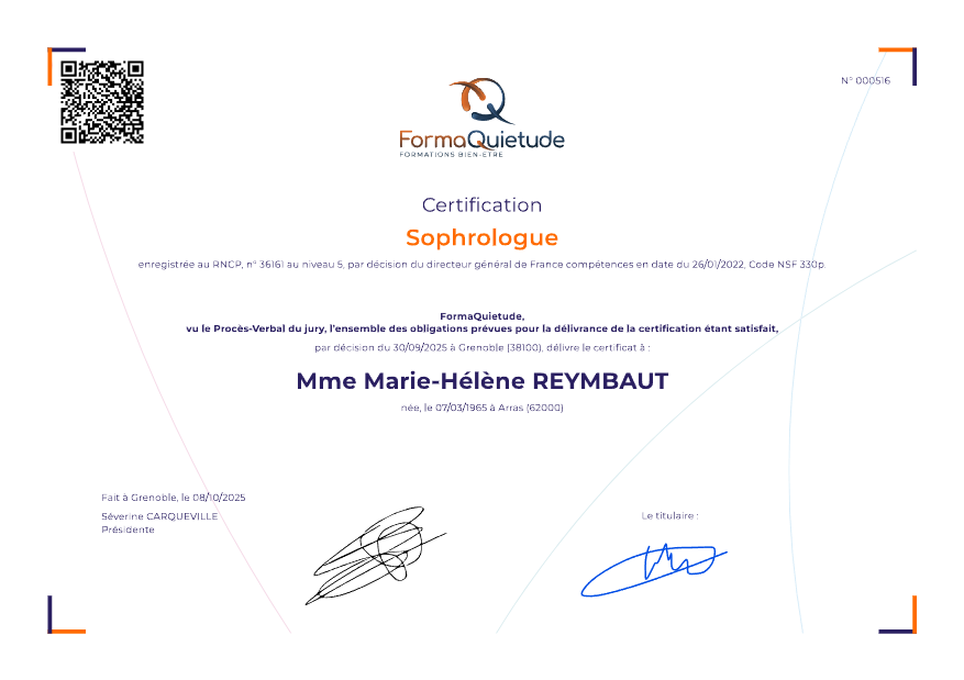 photo diplome MHR Sophrologue