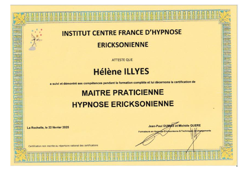 photo diplome Ô Refuge Bien-être