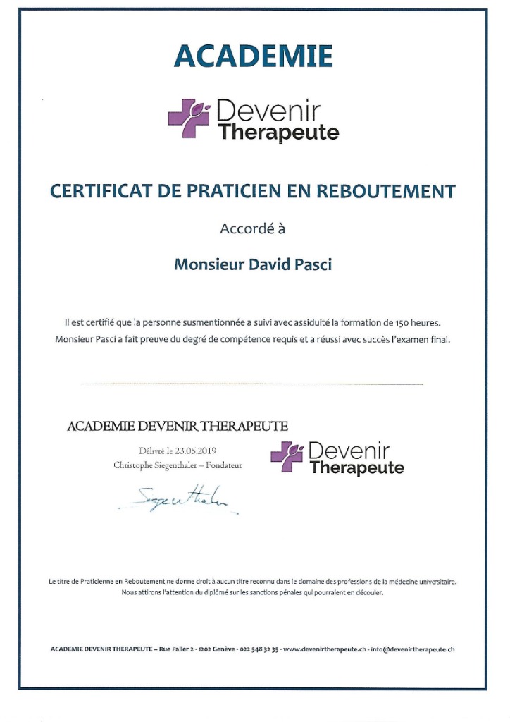 photo diplome David mon rebouteux