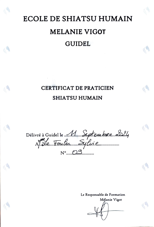 photo diplome S’Sens Shiatsu Le Fouler Sylvie
