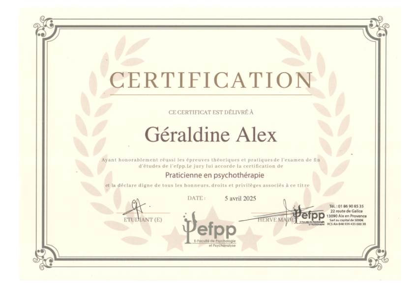 photo diplome Géraldine Alex