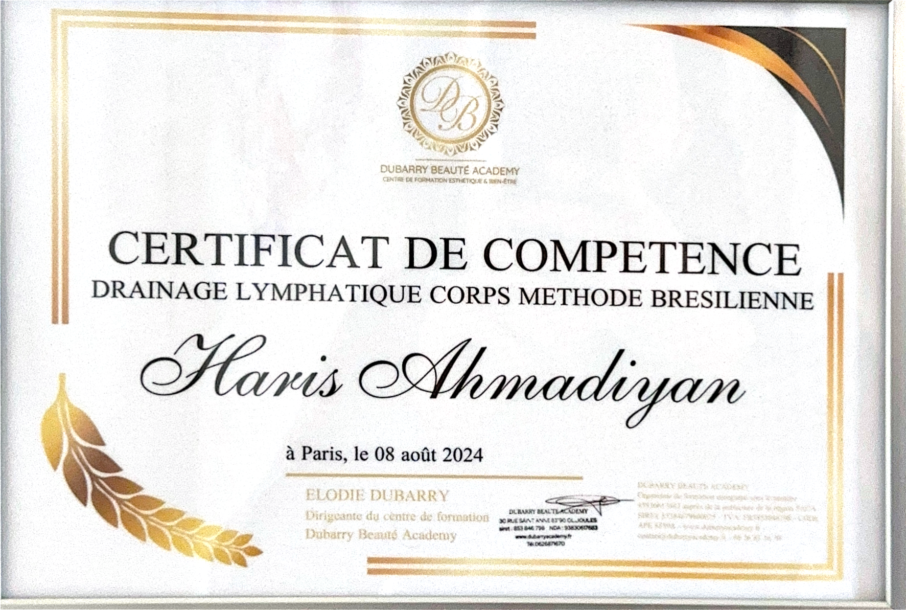 photo diplome Les mains du bien être