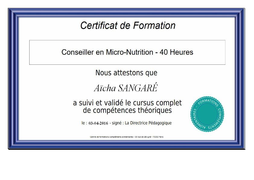 photo diplome Aïcha S. | Sebè Keñeya