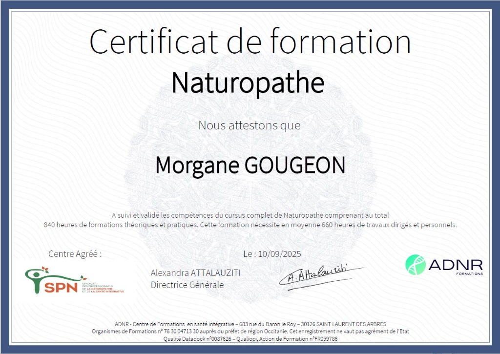 photo diplome Morgane Naturopathie