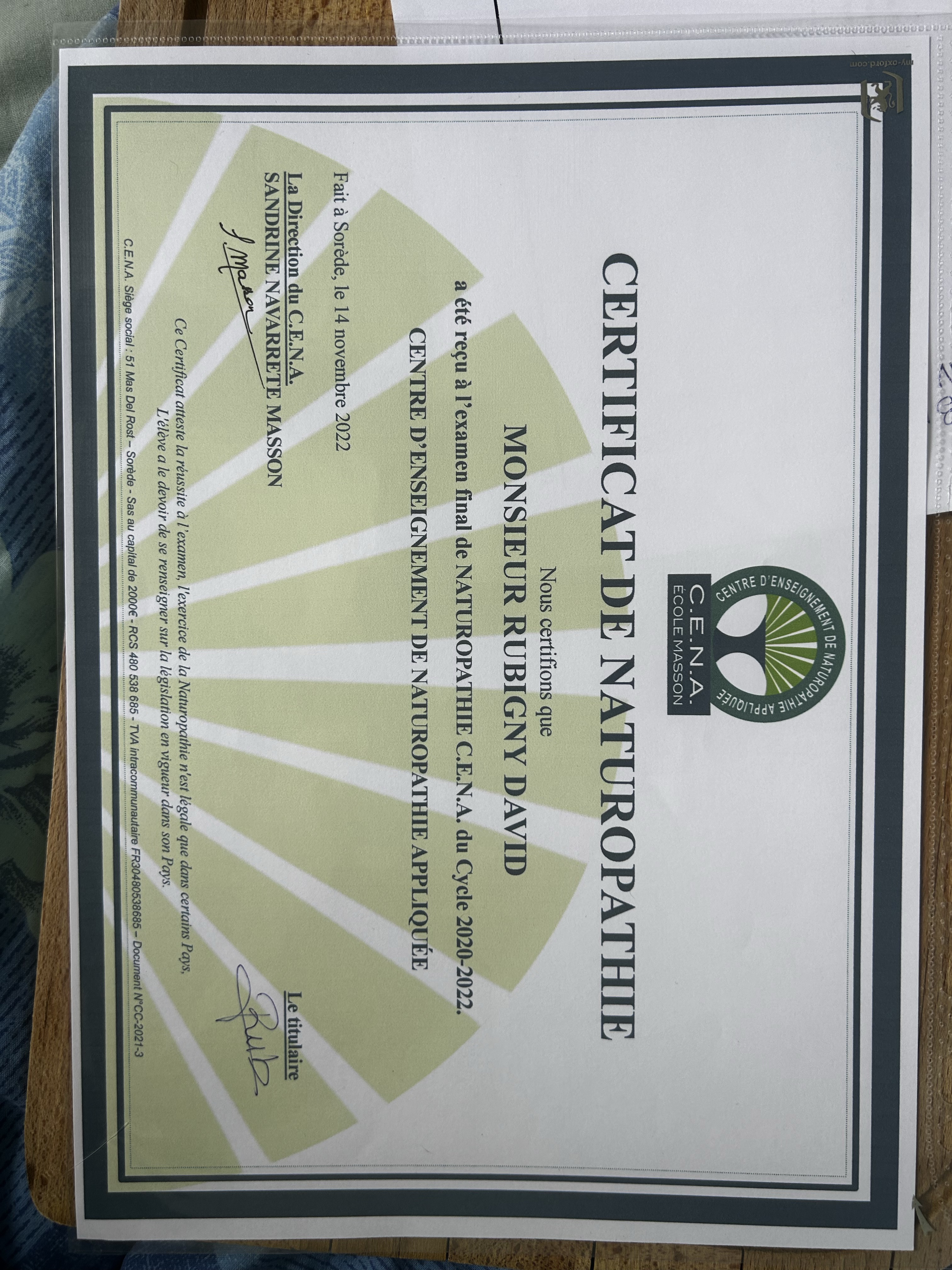 photo diplome David RUBIGNY