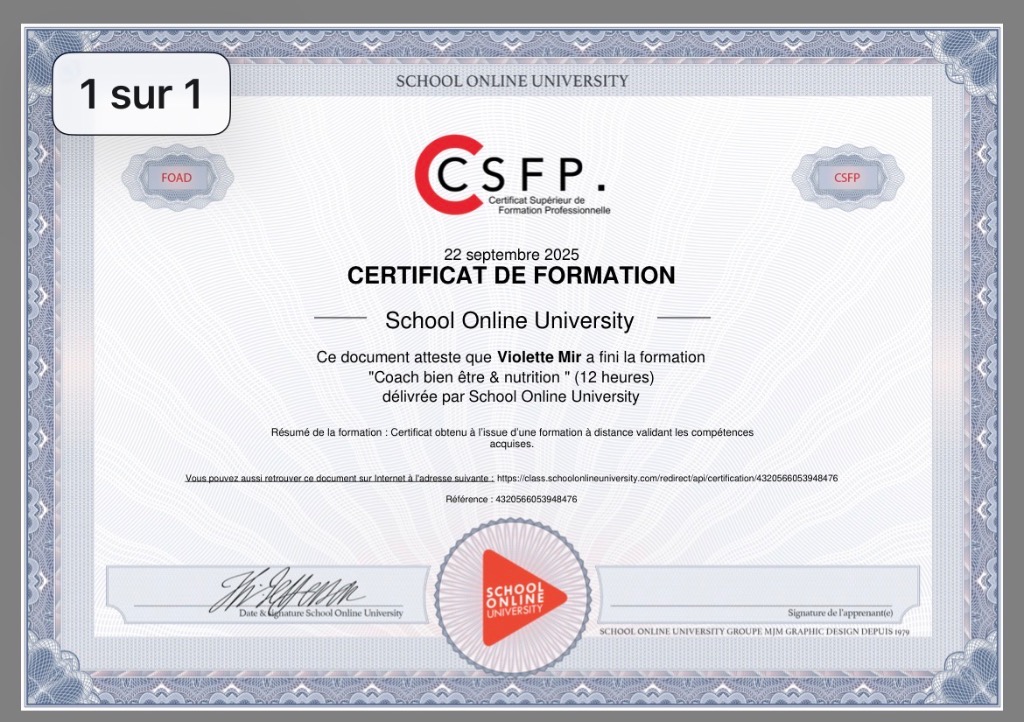 photo diplome EQUILIBRI’OM 