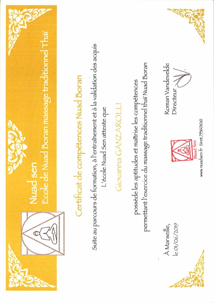 photo diplome Ambapali - massage thaï marseille