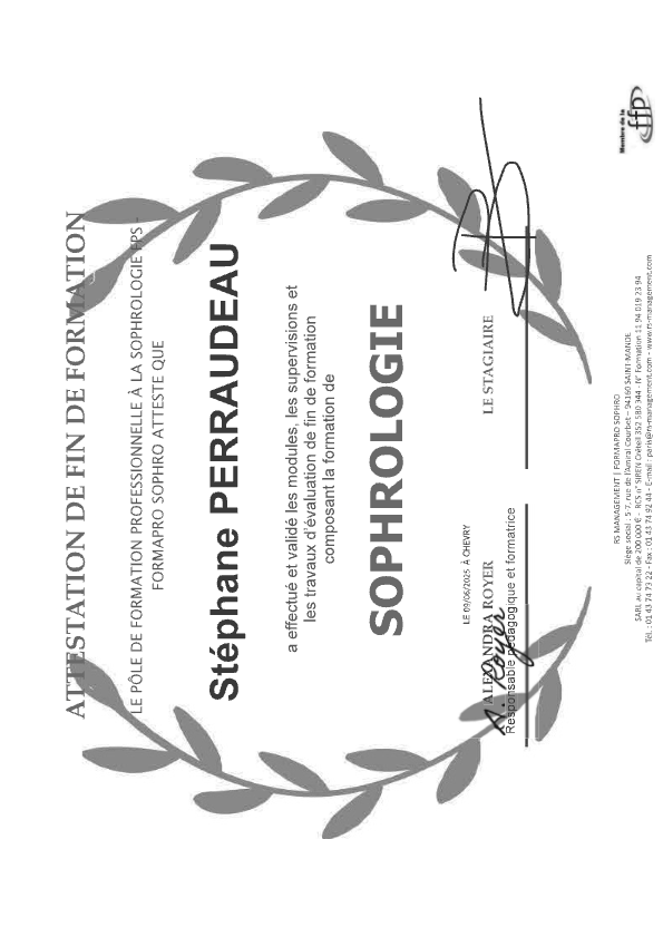 photo diplome Stéphane Perraudeau Sophrologue