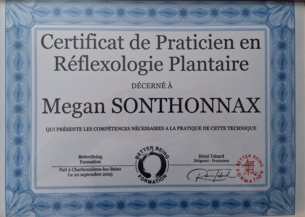 photo diplome Megan Réflexologie