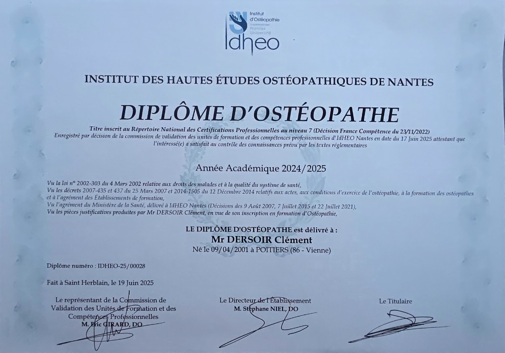 photo diplome Clément DERSOIR