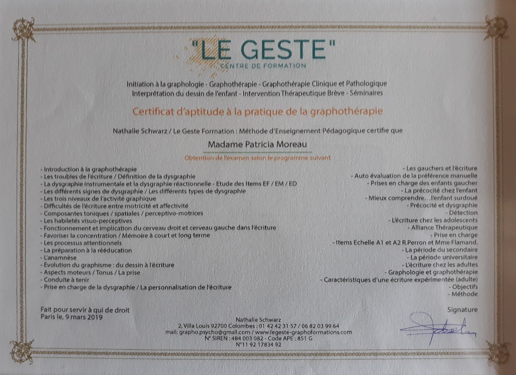 photo diplome Patricia Moreau - Un fil à la plume