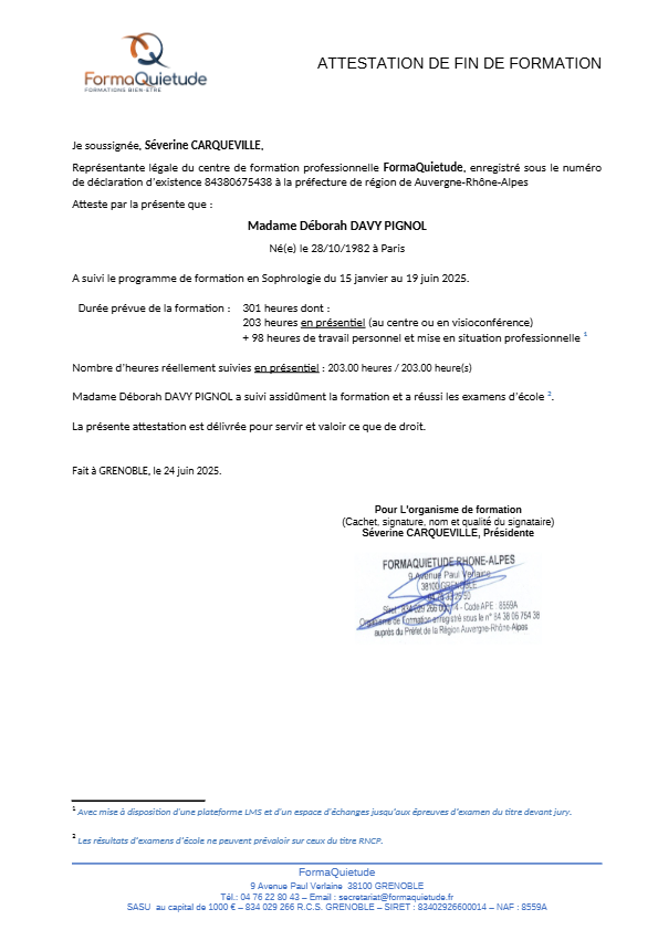 photo diplome Deborah DAVY - Sophrologue