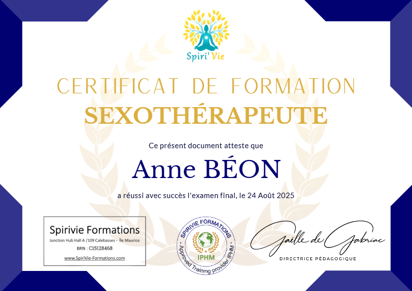 photo diplome Anne Béon sexothérapie