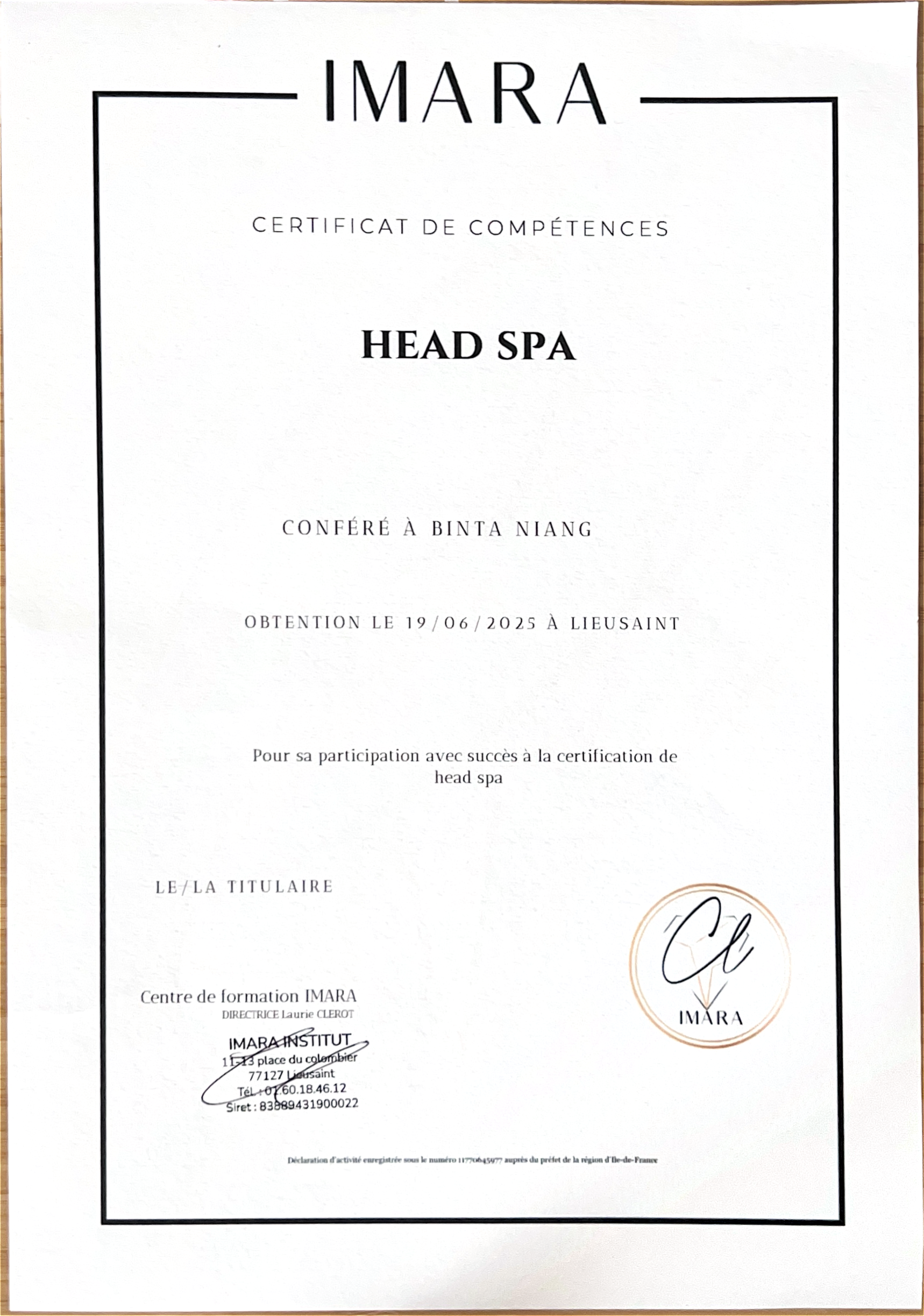 photo diplome Kijani Headspa