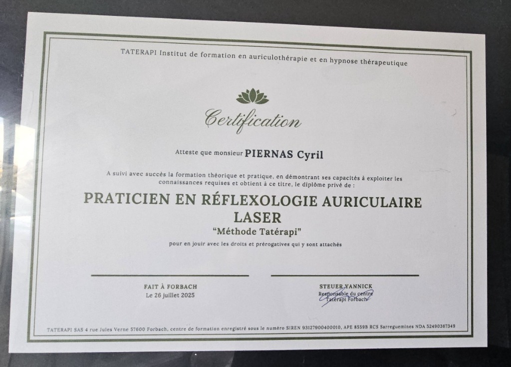 photo diplome Taterapilaser Colomiers & Mirande