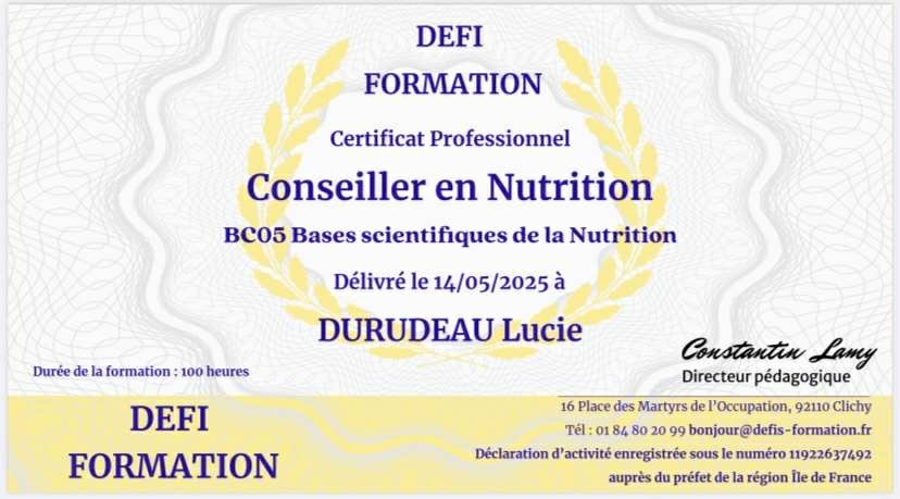 photo diplome Conseils, bien être et nutrition